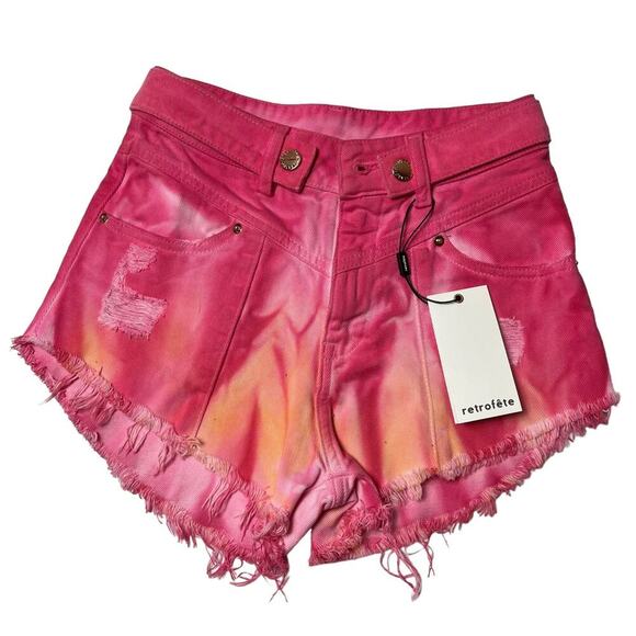 RETROFETE Tessa Short Micro Frayed Denim Vintage Watercolor Sunset Size 23 NEW - Picture 6 of 10